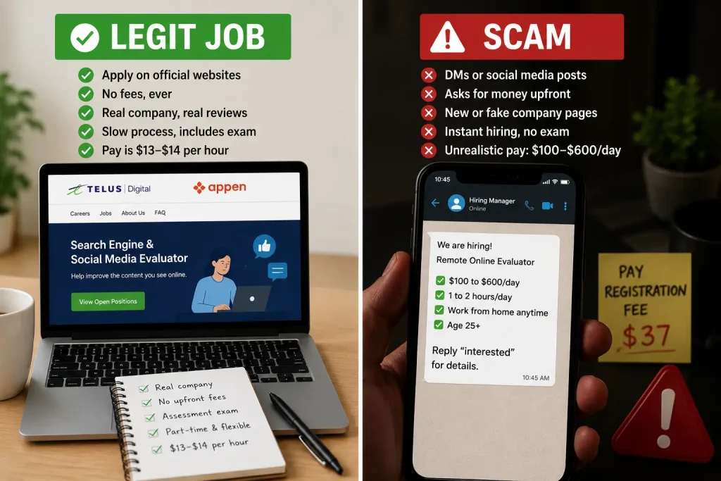 Facebook evaluatior jobs scam vs legit