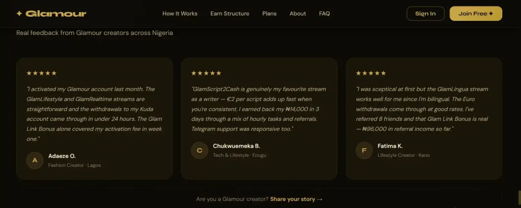 FAke Glamour testimonials